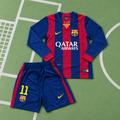 Echipament FC Barcelona 14/15 acasă pentru copii, cu mânecă lungă, Messi 10 și Neymar 11