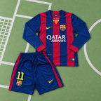 Echipament FC Barcelona 14/15 acasă pentru copii, cu mânecă lungă, Messi 10 și Neymar 11