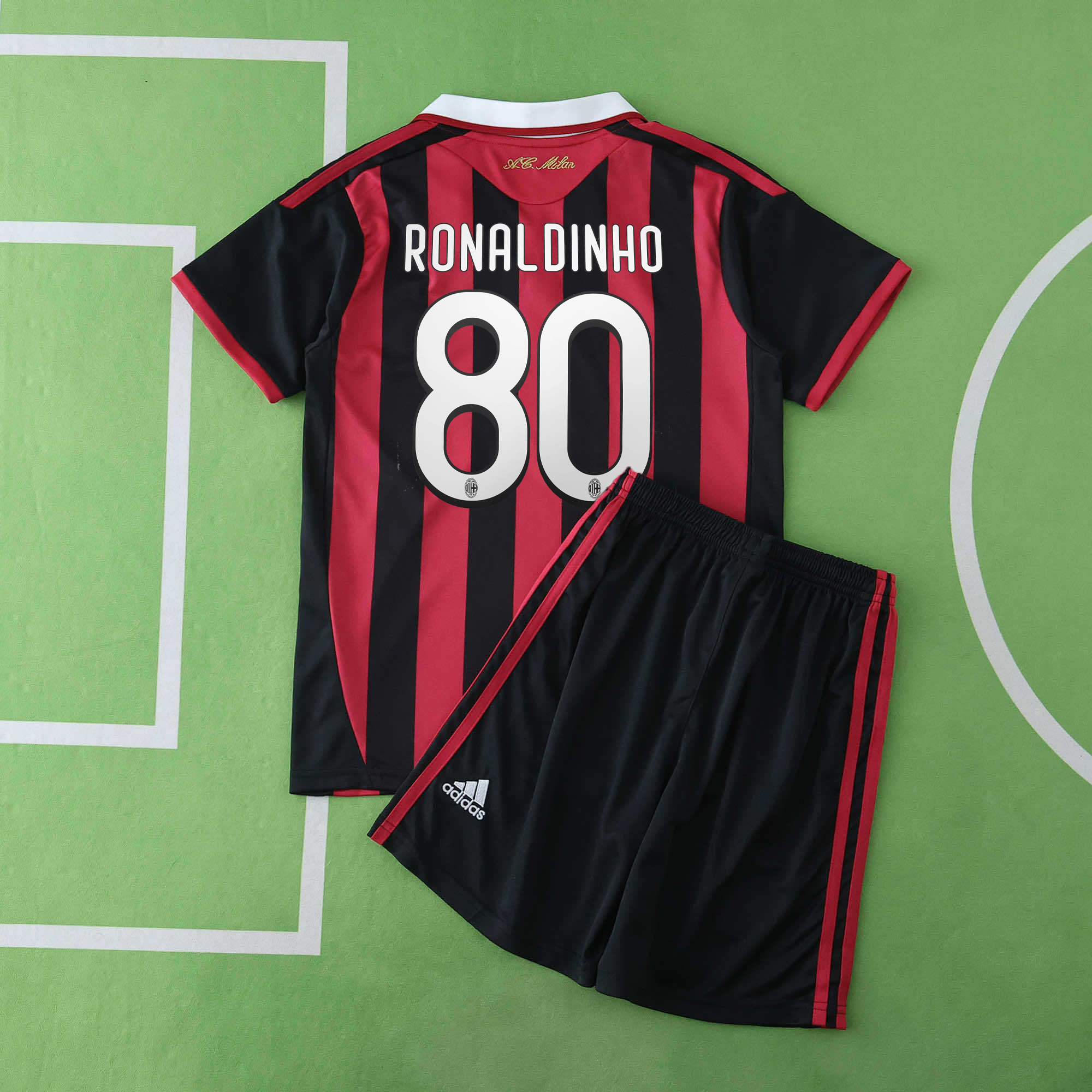AC Milan 2009/10 Home Retro Jersey – Kids | Ronaldinho #80