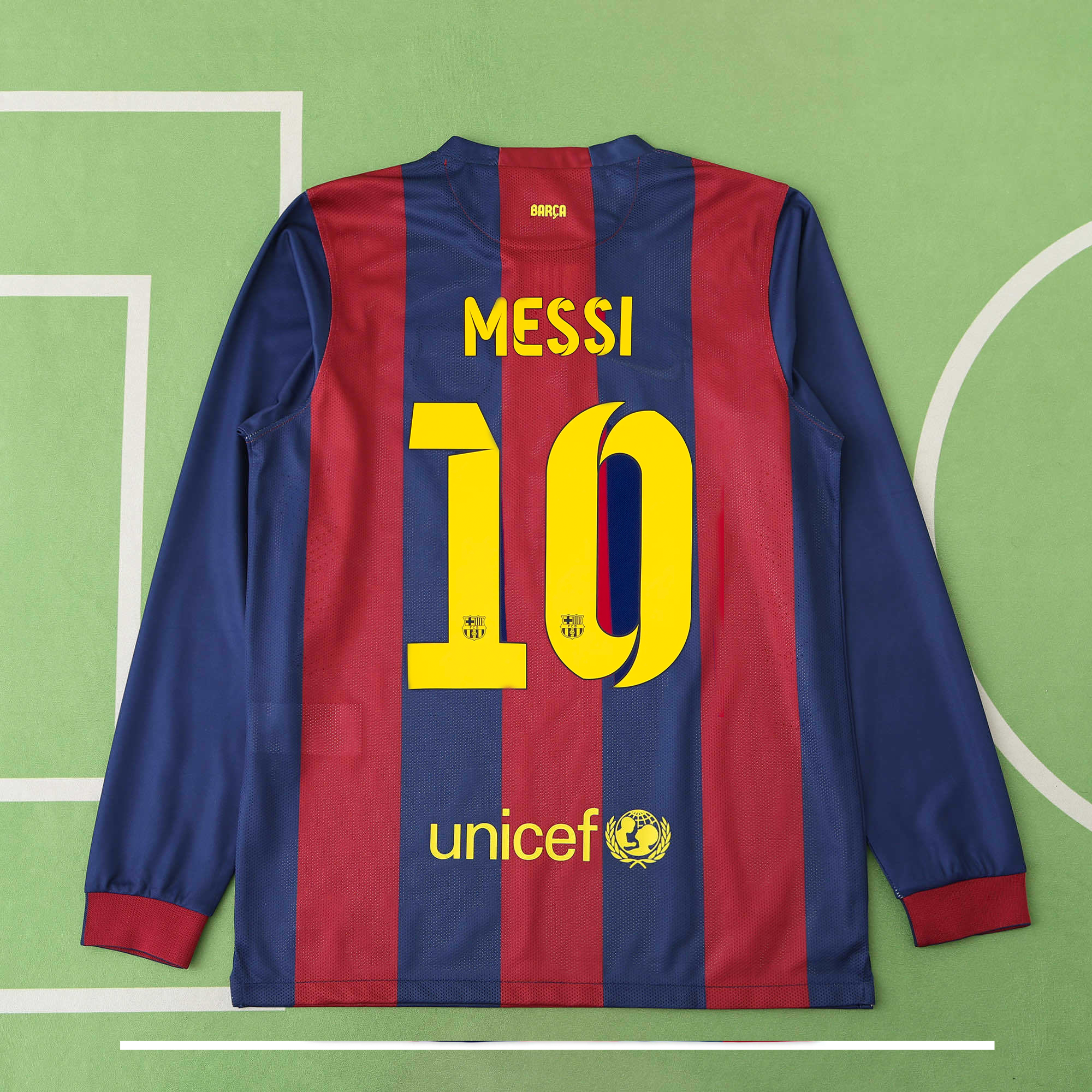 Echipament FC Barcelona 14/15 acasă pentru copii, cu mânecă lungă, Messi 10 și Neymar 11